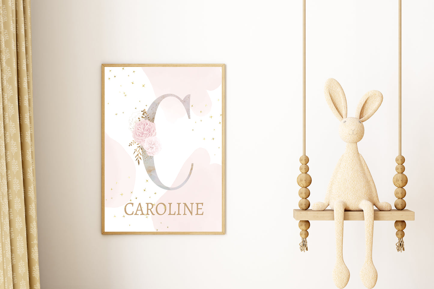 Custom Letter Print,Girl Nursery Decor,Personalized Initial,New Baby Birth Print,Name Art,Baby Girl Nursery,Custom name,Bouquets,Pink Floral