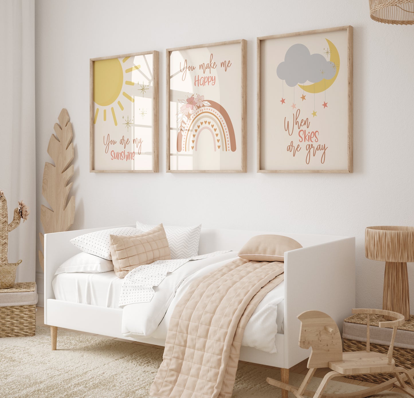 You are my sunshine wall art for nursery,Girls Nursery Boho Neutral Decor, Neutral Rainbow Set,Ray of sunshine, Boho Nursery Sunshine Prints