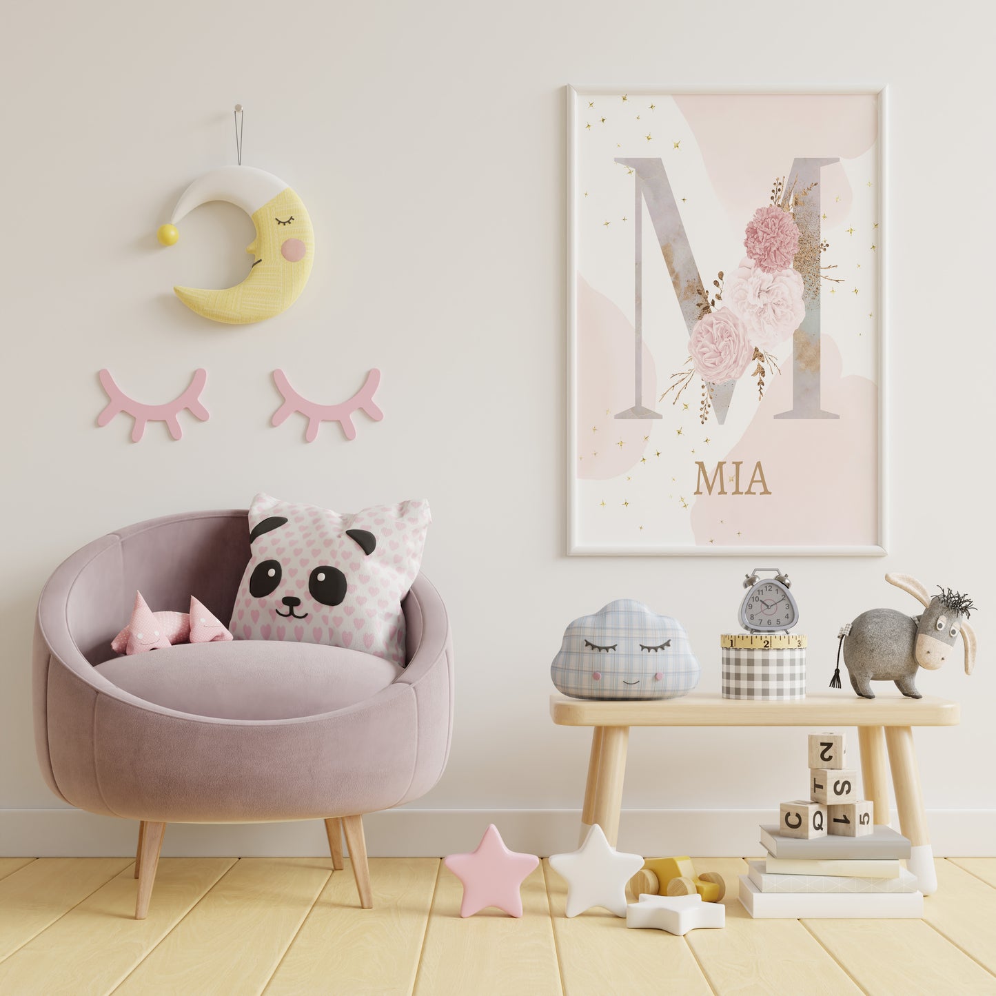 Custom Letter Print,Girl Nursery Decor,Personalized Initial,New Baby Birth Print,Name Art,Baby Girl Nursery,Custom name,Bouquets,Pink Floral