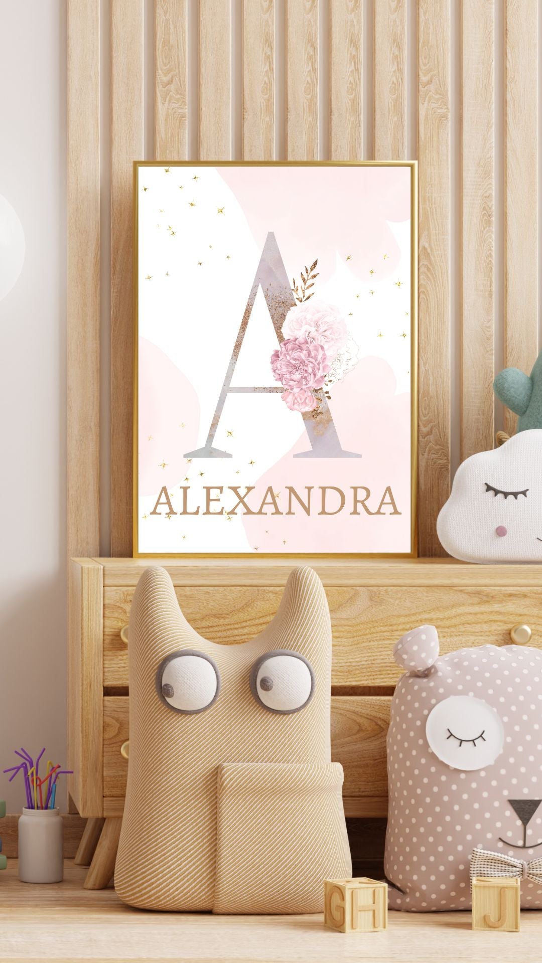 Custom Letter Print,Girl Nursery Decor,Personalized Initial,New Baby Birth Print,Name Art,Baby Girl Nursery,Custom name,Bouquets,Pink Floral