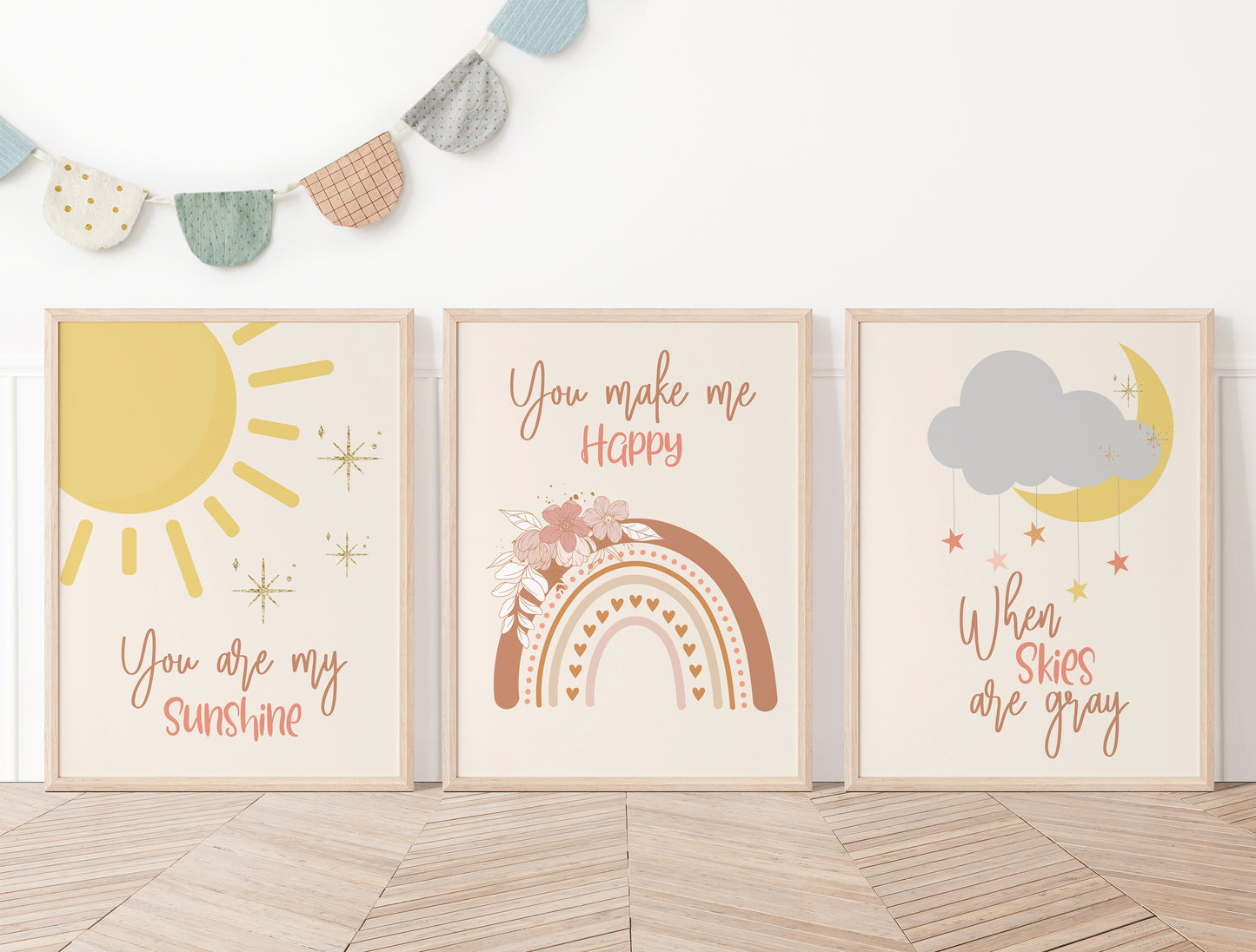 You are my sunshine wall art for nursery,Girls Nursery Boho Neutral Decor, Neutral Rainbow Set,Ray of sunshine, Boho Nursery Sunshine Prints