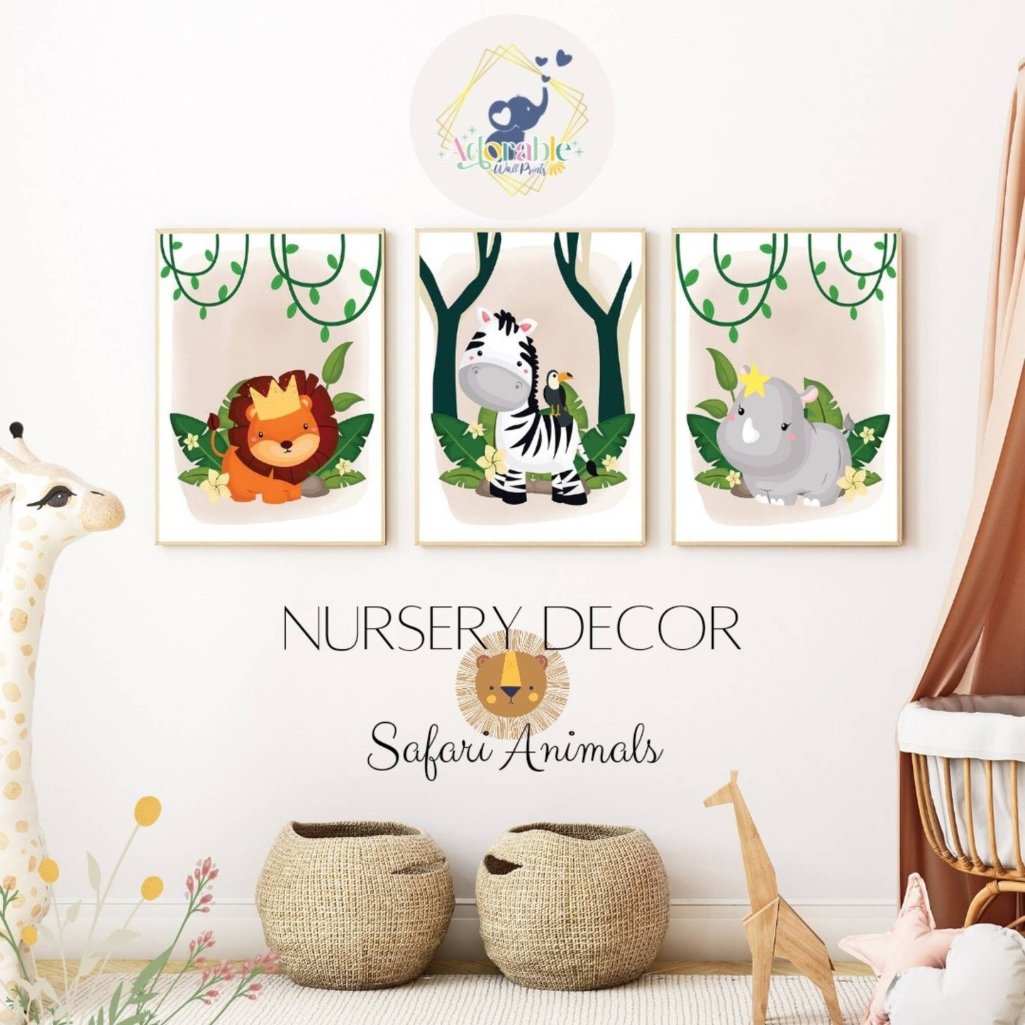 Safari Printable Nursery Wall Art - Set of 3 Jungle Animals