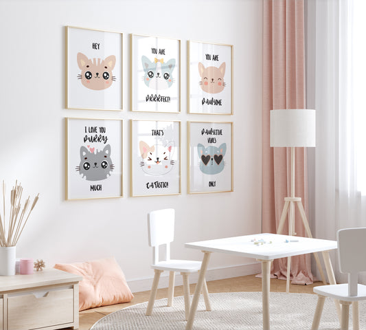 Cat Wall Art Minimalism,Kids Motivational Wall Art,Nursery Cat Lovers,Kitten Posters,Neutral Colors,kitten wall decor,kitten nursery theme