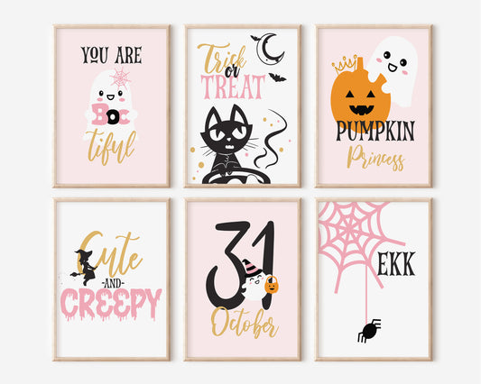 Kids Halloween Decor for Girl Pink Halloween Print Pink Halloween Decor Cute Halloween Art Print Wall Decorations for Halloween Gallery Wall
