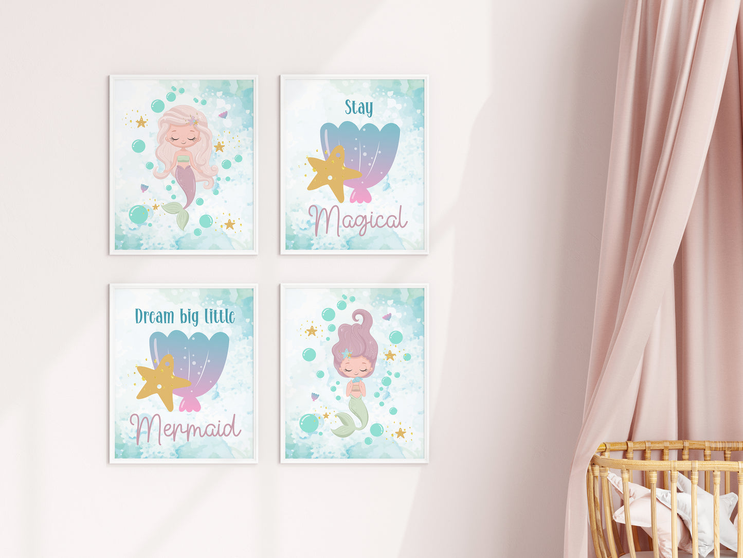 Mermaid Decor for girls room,mermaid wall art kids,ocean theme room,mermaid wall art kids,digital prints,sea shells,mermaids,nursery decor