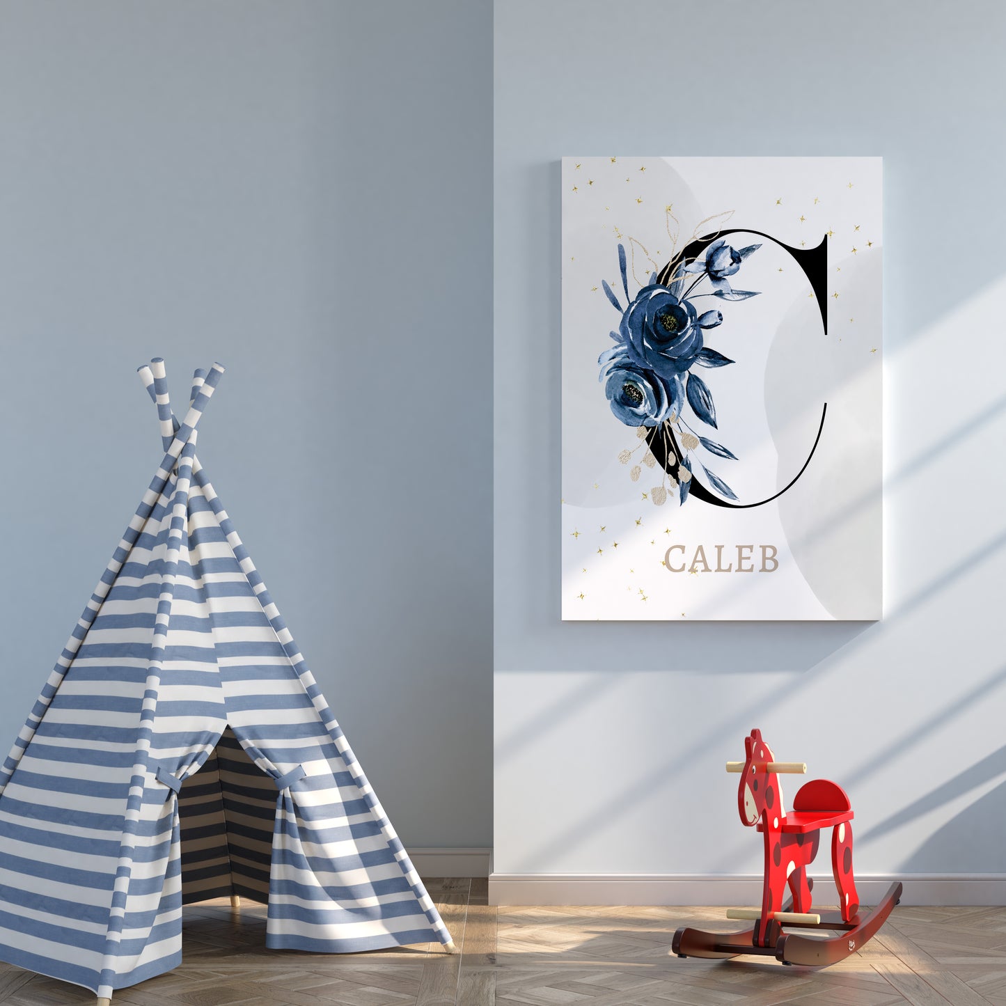 Personalized Baby Name,Custom Printable Monogram wall decor,Inital Wall Art,baby room wall decor,blue floral print,letter monogram with name